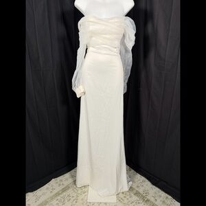 Lulus Beautifully Beloved White Mesh Off-the-Shoulder Maxi Dress Size XL